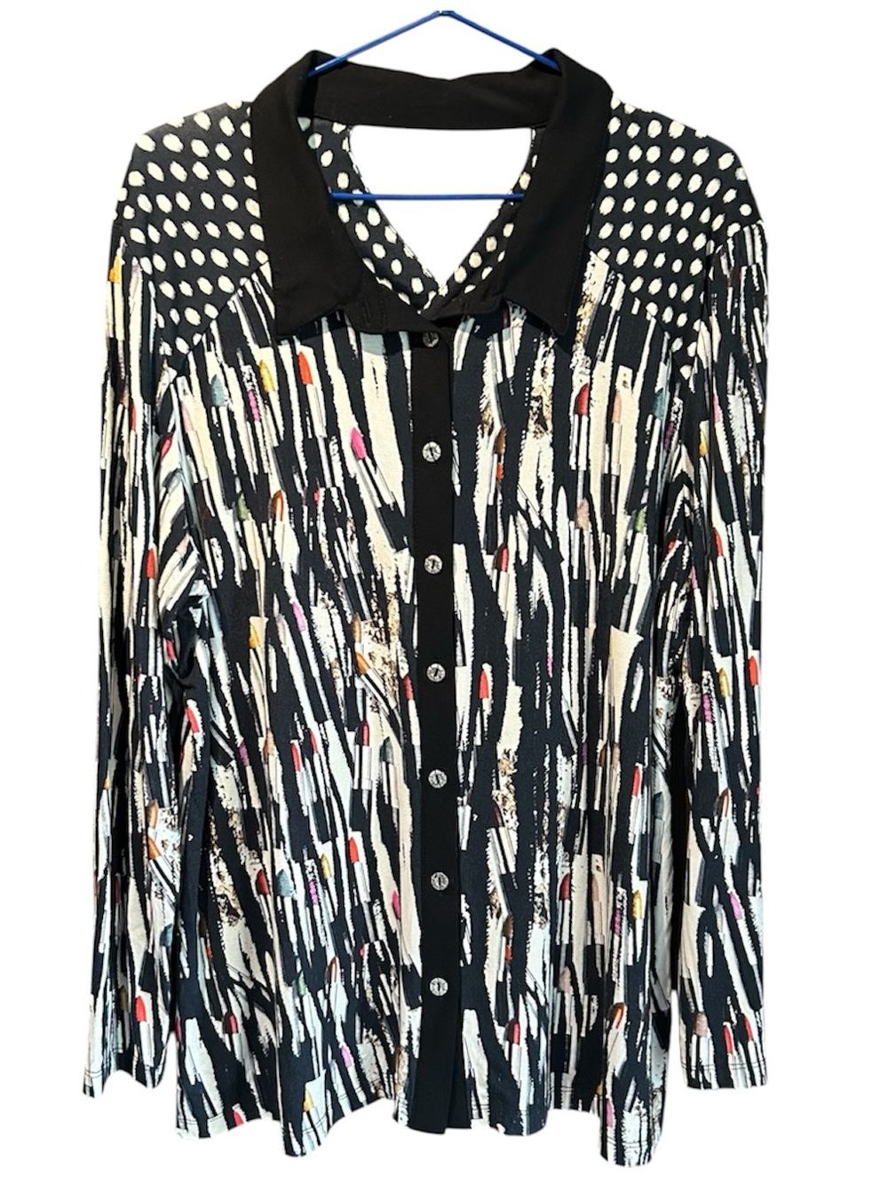 🇨🇦 Black Abstract Brushstroke & Lipsticks Button-Down Blouse